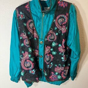 Vintage Colorful Paisley/ Teal Windbreaker